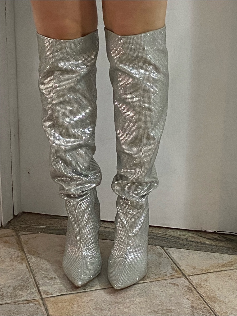 Aldo Silver Over-the-Knee Sparkle Boots
